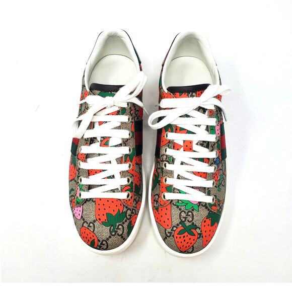 Gucci GG Supreme Monogram Logo Strawberry Lace Up Sneaker 433900 Size 37 US 7 - Picture 3 of 12